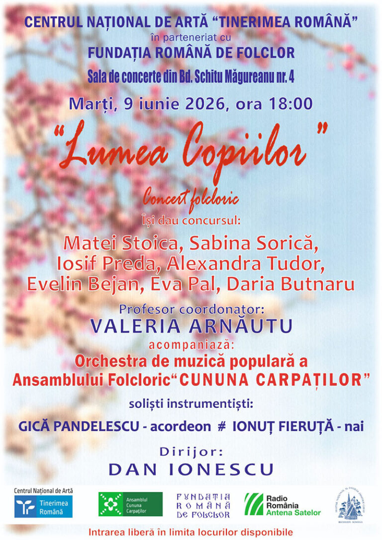 ANSAMBLUL FOLCLORIC “CUNUNA CARPAȚILOR” OFERĂ UN CONCERT DEDICAT TINEREI GENERAȚII DE INTERPREȚI