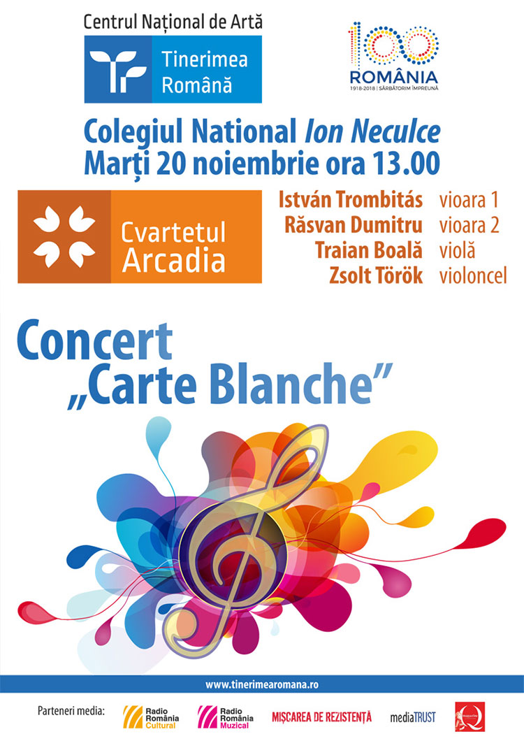 CVARTETUL ARCADIA CONCERT „CARTE BLANCHE” LA COLEGIUL NATIONAL ION NECULCE