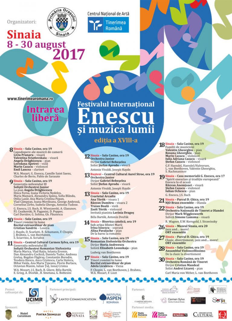 Festivalul Internaţional “Enescu şi muzica lumii” –  ediţia a XVIII-a începe pe 8 august la Sinaia