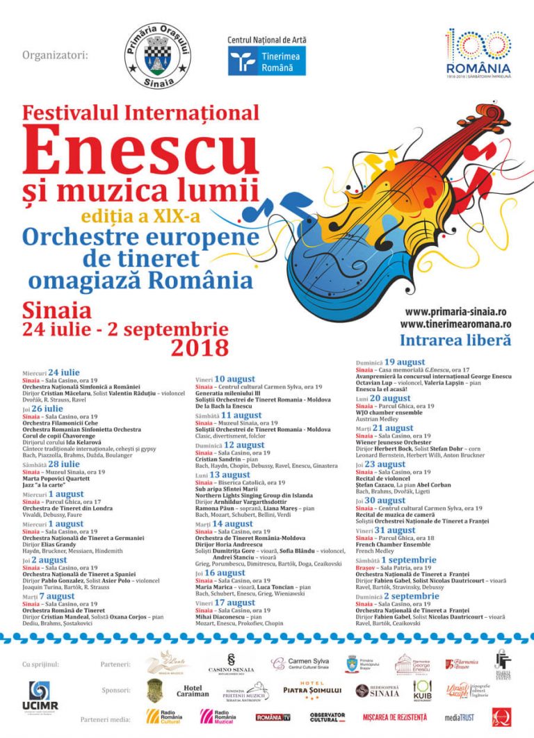 FESTIVALUL INTERNAŢIONAL “ENESCU ŞI MUZICA LUMII” – EDIŢIA A XIX-A ÎNCEPE PE 24 IULIE LA SINAIA
