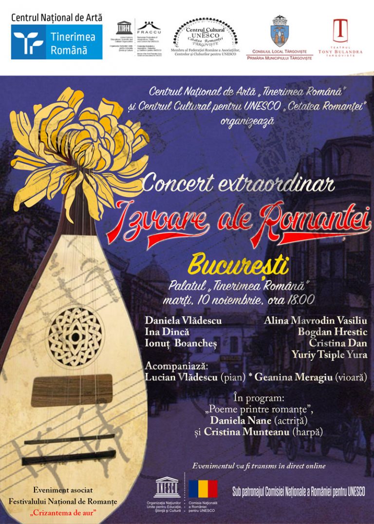 „IZVOARE ALE ROMANTEI” – CONCERT EXTRAORDINAR LA PALATUL TINERIMEA ROMANA