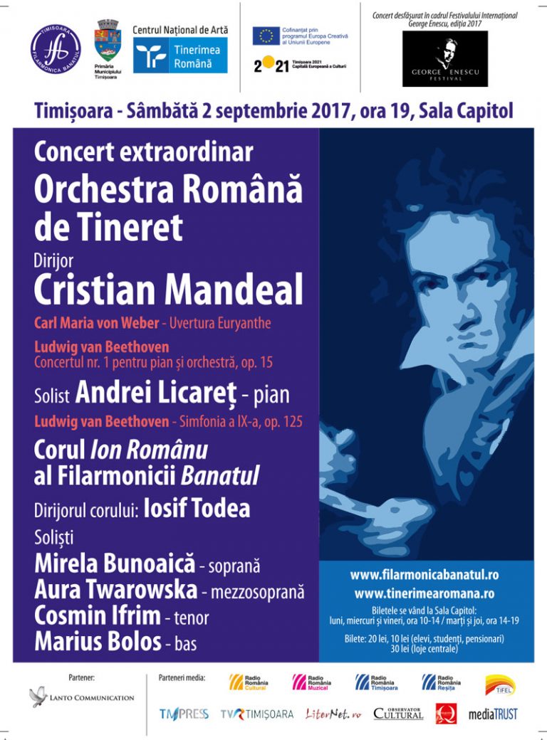 La Timișoara, Orchestra Română de Tineret deschide Festivalul Internațional “George Enescu”